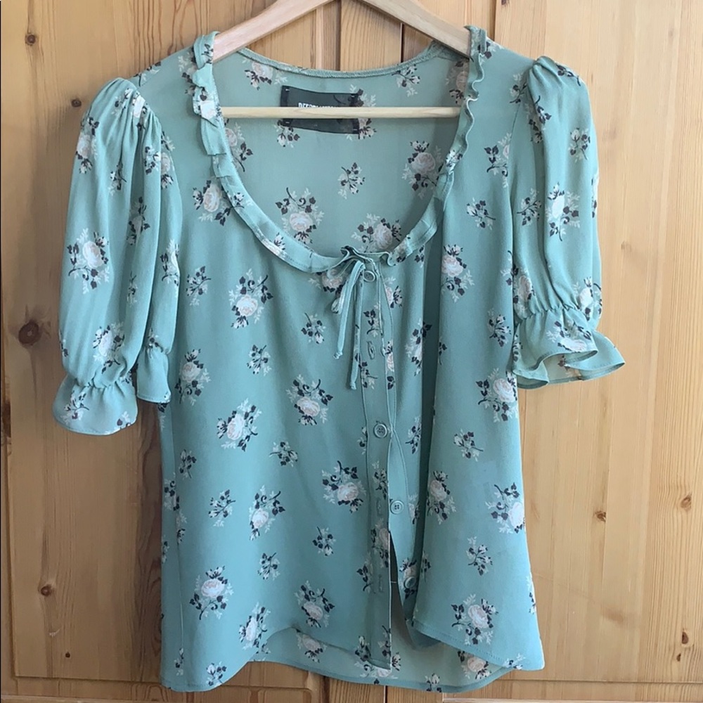 Reformation sage green floral blouse size small